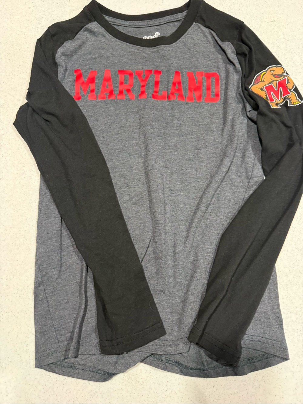 GEN2 Grey Raglan Tee with Black Sleeves and Red Chest Lettering